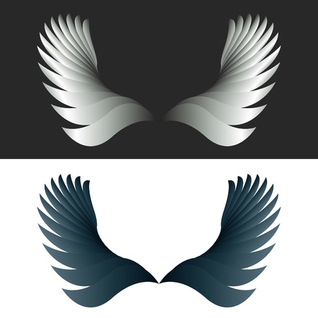 Angel wings black and white fantasy decoration design elementのイラスト素材