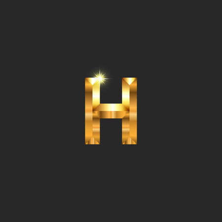 Golden letter H icon mockup, shiny sparkling facet symbol, business card emblem templateのイラスト素材