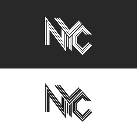 NYC lettering print t-shirt, USA New York City hipster logo mockup, black and white urban calligraphy design elementのイラスト素材