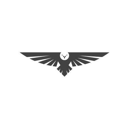 Eagle logo, silhouette predator hawk bird wide wingspan floating in the air, flying animal tattoo emblem mockupのイラスト素材
