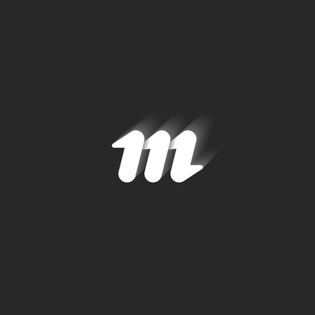 Lowercase bold letter M logo. Graphic design element black and white style sleek lines geometric shape with shadows. Small identity simple symbol for business card emblem.のイラスト素材