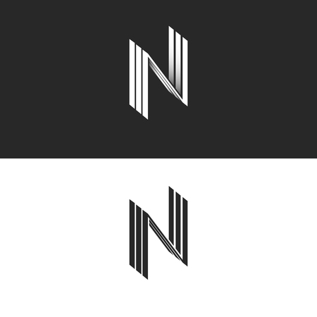Letter N logo NNN isometric emblem, geometric design element perspective hipster monogram, parallel lines typography black and white icon, 3D simple art symbolのイラスト素材