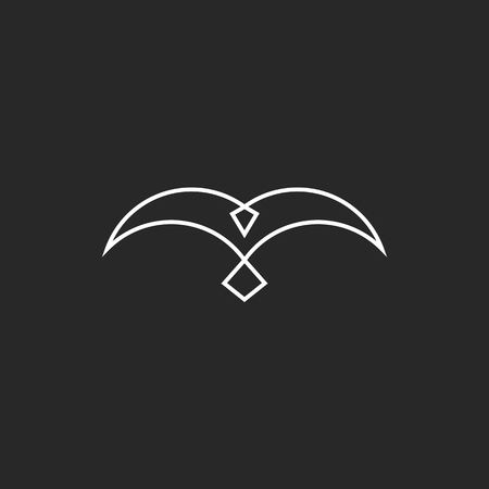 Bird wings symbol mockup black and white design element linear style, simple silhouette pigeon iconのイラスト素材