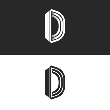 Letter D logo mockup isometric monogram, creative Idea perspective outline symbols, white thin parallel lines design element templateのイラスト素材