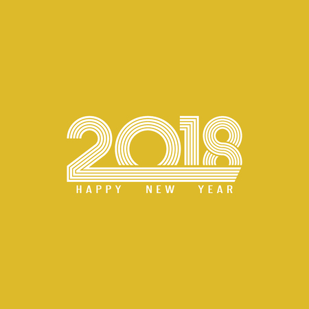 Banner 2018 Happy New Year typography design element with monogram text on yellow background. Winter greeting poster mockup.のイラスト素材