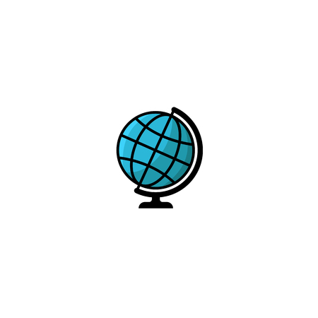 Globe logo illustration style, isolated blue Earth icon planet globe on a stand design element templateのイラスト素材