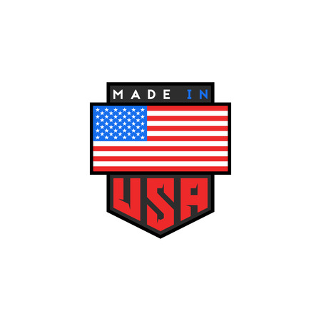Made in USA logo design. American quality patriotic emblem. United States of America flag. National product guarantee slogan t-shirt print or sticker design element.のイラスト素材