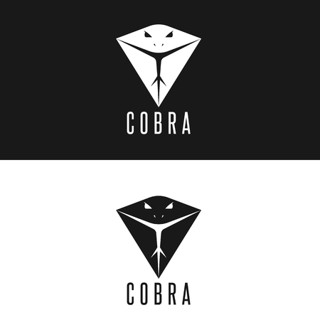 Cobra symbol head snake with tongue out, modern silhouette of a poisonous reptile tattoo mascot mockup.のイラスト素材