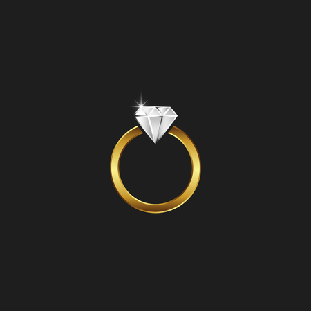 A golden ring with a diamond logo, a sparkling jewel in a gold frame, the clean emblem of a jewelry workshop.のイラスト素材
