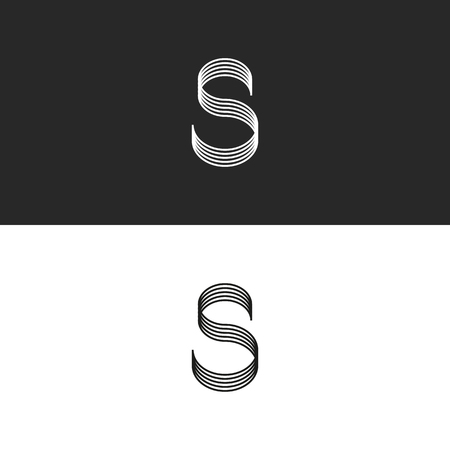 Calligraphy letter S logo monogram. Smooth lines striped shape. Minimal style brand identity design.のイラスト素材