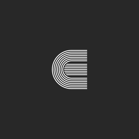 Linear creative E letter initial monogram thin lines form, semicircle geometric shape, design element templateのイラスト素材