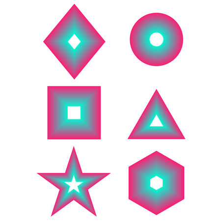 Basic simple gradient geometric shape set - square, circle, triangle, star, hexagon, rhombus  collectionのイラスト素材