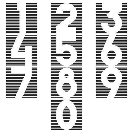 A set of numbers in the form of a square of thin lines from 1 to 0, blocks with numerals for designのイラスト素材