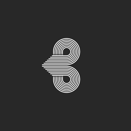 Monogram letter B  initial, sleek lines circles motion shape, business card emblem mockupのイラスト素材