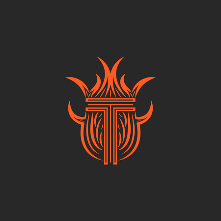 Monogram letter T in flames, fire heraldic coat of arms for the business card.のイラスト素材