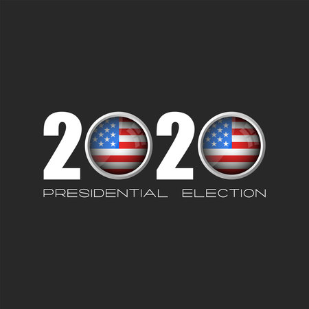 USA presidential election  number 2020 with zeros in the form of round icons of the American flag, a...