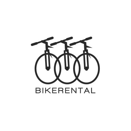 Bike rental   design in a minimalist style, three bicycle in a row creative emblem for a mountain bike storeのイラスト素材