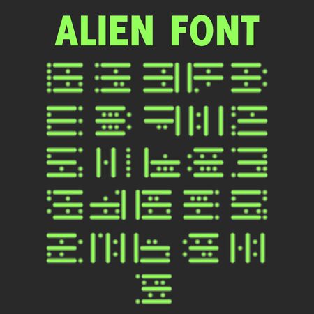 Alien font set of bright green letters for the display of the information panel of a computer game hieroglyphic language of aliensのイラスト素材