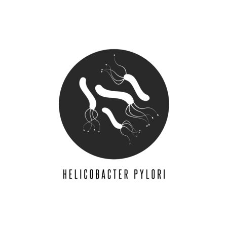 Helicobacter pylori logo gastric bacterium medical round icon with text black and white vector illustration in minimal styleのイラスト素材