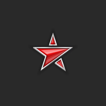 red star, plastic or glass five-pointed shape 3d vector object on the black backgroundのイラスト素材