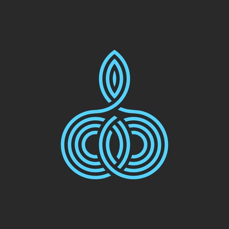 Squid  or octopus monogram, overlapping tentacles, weaving blue thin lines art and round geometric shapes, emblem for seafood restaurant menu or fashion print for t-shirt.のイラスト素材