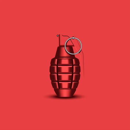 Realistic hand grenade 3d vector military isolated object on the red, modern art poster fashion mockupのイラスト素材
