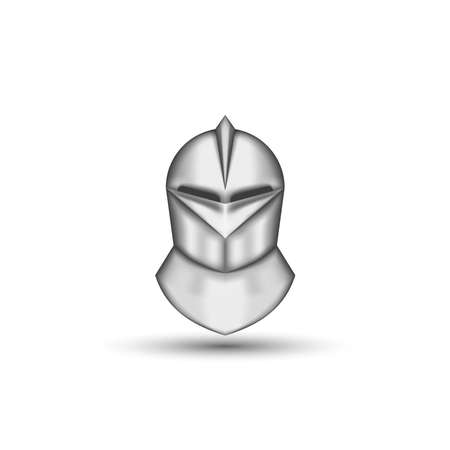 Medieval knight helmet realistic front view isolated on white background, vintage combat metal armor head protection, clip art 3d vector illustrationのイラスト素材
