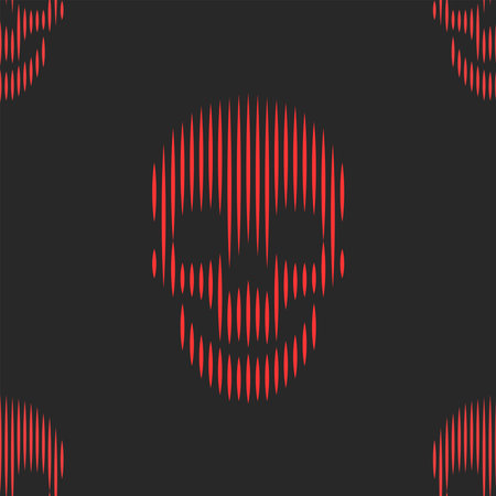 Red skulls seamless pattern on black background, death mask thin lines design, striped minimal style artwork for fabric graphic printのイラスト素材