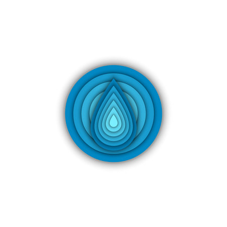 Water drop round shape logo eco sticker, creative aqua emblem, blue gradient with 3d effect.のイラスト素材