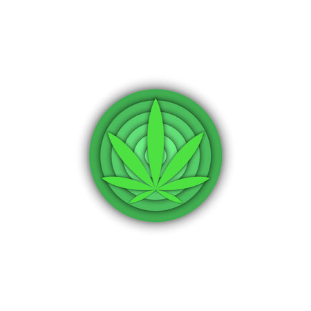 Medical cannabis logo, round shape, 3d cannabis leaf print t-shirt, green gradient.のイラスト素材