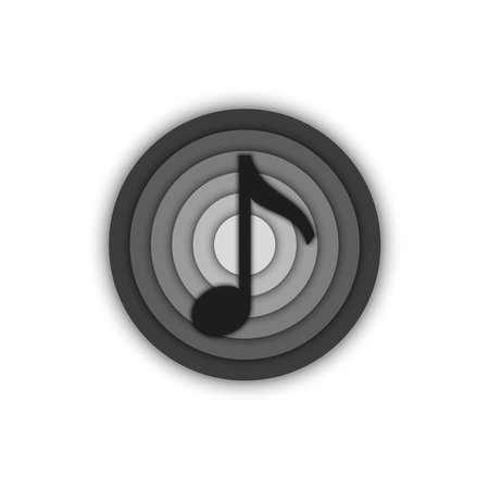 Music note sign musical round 3d logo, emblem of a recording studio black and white minimal style.のイラスト素材