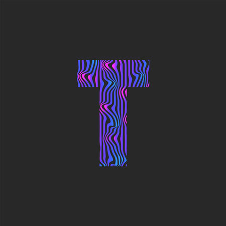Letter T initial   monogram with blue pink gradient curve pattern, typography design element minimal styleのイラスト素材