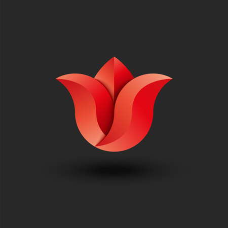 Tulip  gradient, faceted red artificial flower creative 3d shape on black backgroundのイラスト素材