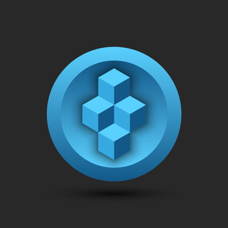 Blockchain  for cryptocurrency on a round blue background, cubes isometric 3d geometric shape.のイラスト素材