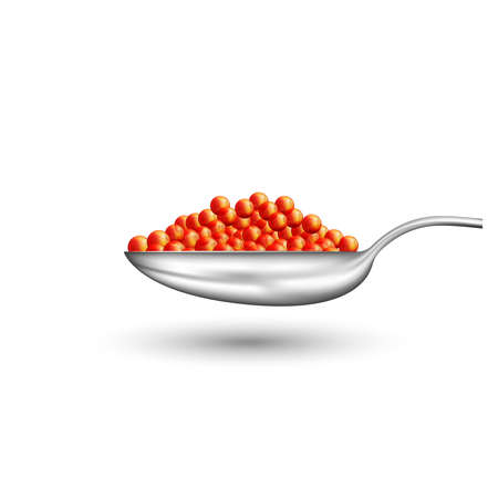 Metal spoon with red caviar isolated on white background side view realistic 3d vector food ingredient illustration.のイラスト素材