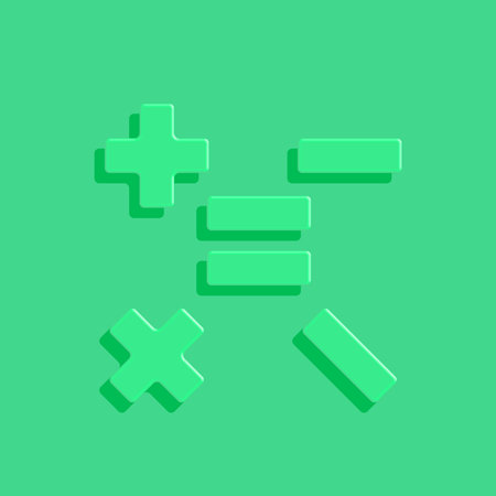 Mathematics signs soft green color 3d shape, plus minus multiplication division and equals set math...