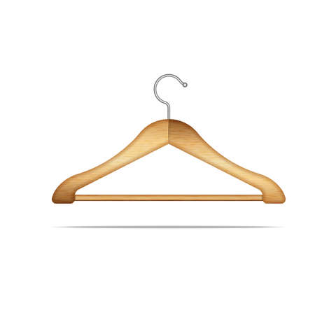 Wooden clothes hanger isolated on white background, realistic vector clip art 3d object.のイラスト素材