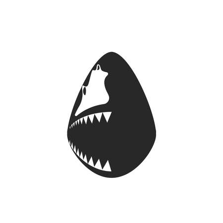Big white shark head logo negative space, jaws with sharp teeth fish predator front view, white black illustration in minimal style.のイラスト素材