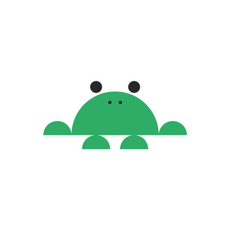 Green frog logo made of semicircular geometric shapes, simple comic illustration of a toad front view.のイラスト素材