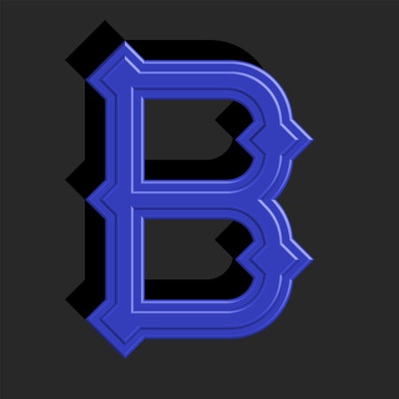 Blue letter B monogram initial logo 3d gothic style with shadow on black background, old latin sharp letter calligraphic mark.のイラスト素材