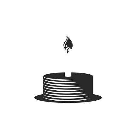 Birthday cake with one candle logo for pastry shop or cooking black and white creative illustration for anniversary in negative space style.のイラスト素材
