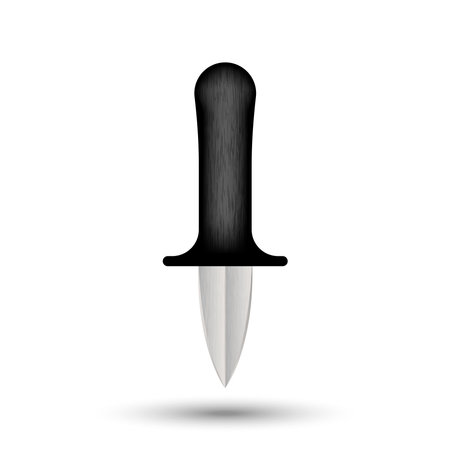 Oyster shucker knife isolated on white background with a black plastic handle, realistic kitchenware object 3d vector, a utensil that is used to pry open the hard shell of an oyster or clam.のイラスト素材
