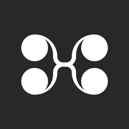 Calligraphic letter X monogram logo with circles shapes, black and white minimal style, refined symbol with four round curl.のイラスト素材