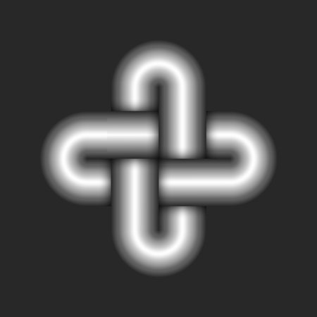 Cross logo or plus sign rounded shape made of metallic gradient gray intersection cylindrical form with shadows effect, creative identity pattern symbol.のイラスト素材