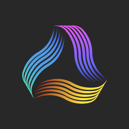 Triangle shape logo from colorful stripes creative design, many parallel curves geometric form, lines art vibrant gradientのイラスト素材