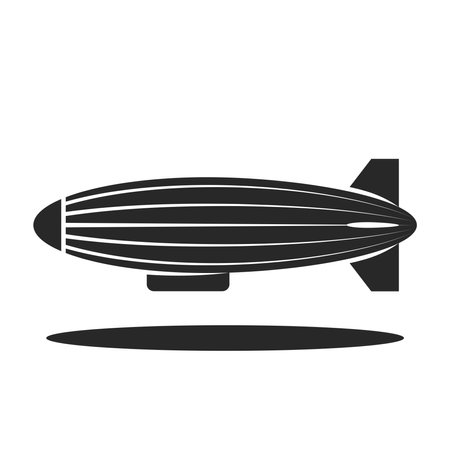An airship or dirigible balloon   black and white minimal design, aerostat aircraft isolated on white background simple vector illustration.のイラスト素材