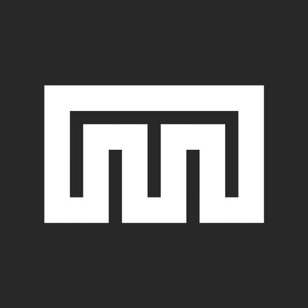 Initial M bold letter logo monogram from wide white stripes on a black background. Creative identity logotype from wide parallel lines.のイラスト素材