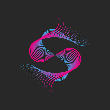 Monogram SS letters   Interlacing lines grid, combination two letters S initials, linear creative psychedelic geometric pattern, parallel thin lines mesh pink blue gradient.のイラスト素材