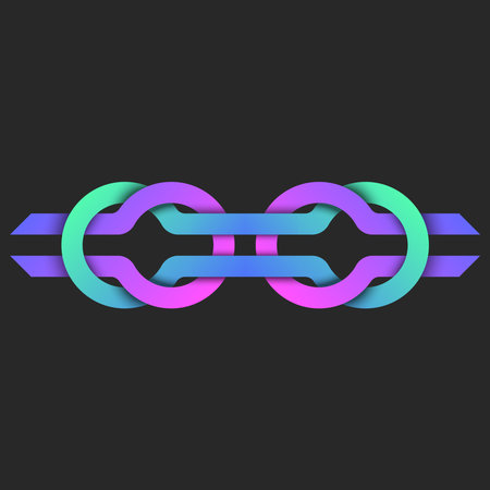 Cyber chain logo with overlapping loops, cyberpunk strong knot shape of vibrant gradient ribbons,...