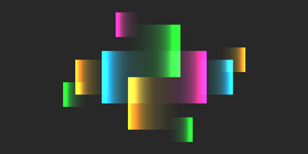 Abstract colorful blocks of light with gradient hues of neon green, blue, pink, and yellow on a dark background, creating a futuristic and dynamic digital art squares composition for modern designs.のイラスト素材